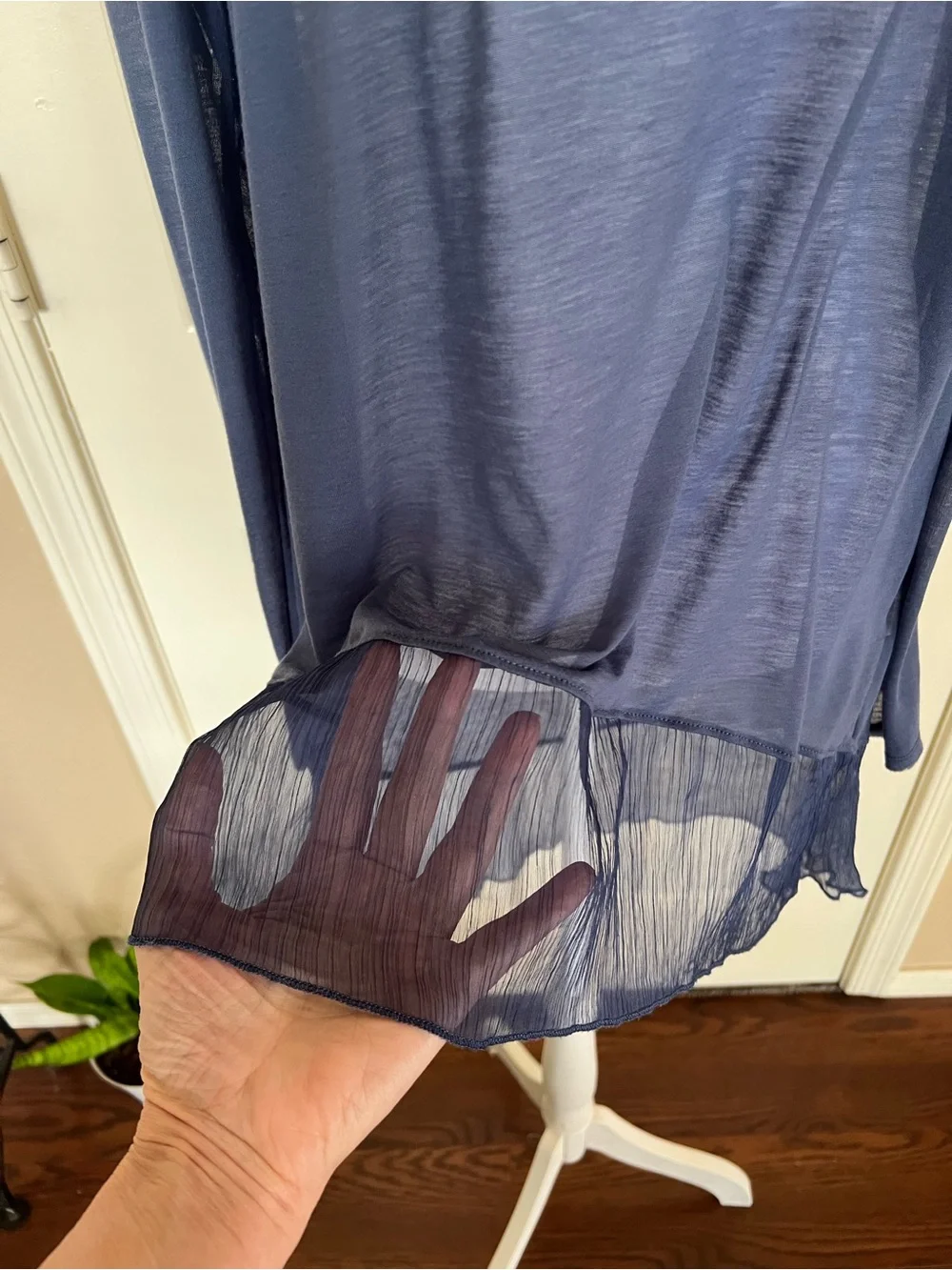 Free People Sheer Hi Low Ruffle Hem Long Sleeve Tunic Top Blue Gray